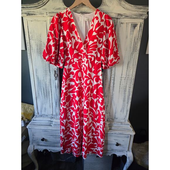 NWT RHODE Ina Red and White Print Midi Dress - Size 0 - Picture 5 of 5